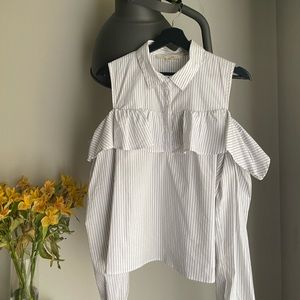 Buttoned down stripped vertical ruffled shirt